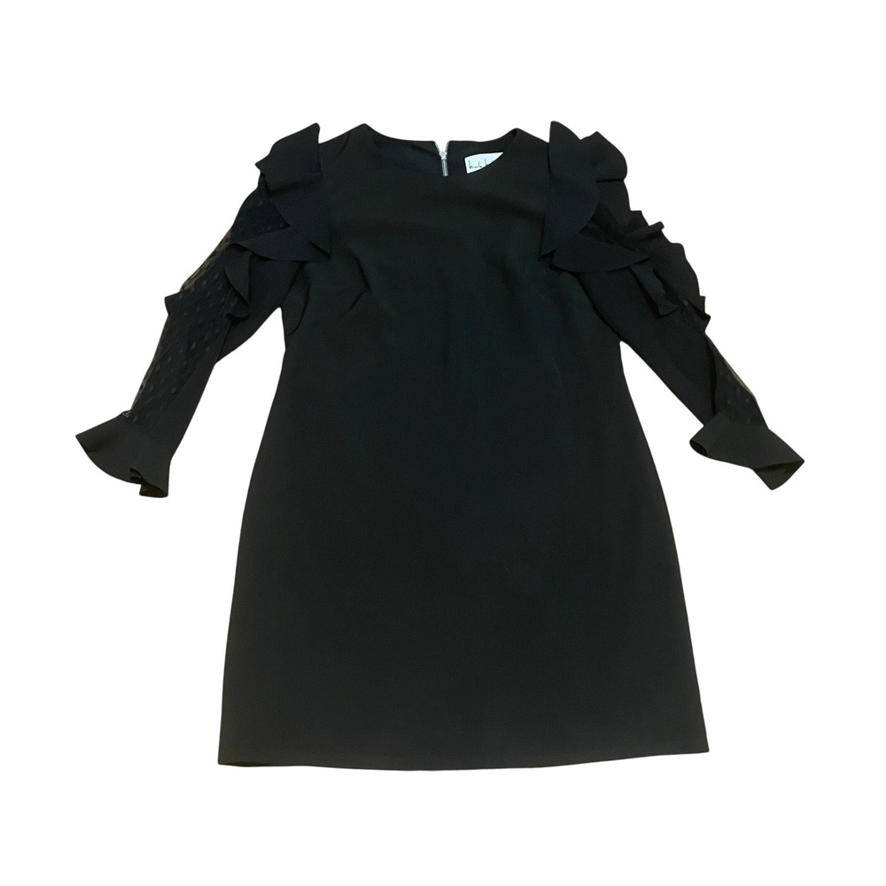 Nicole Miller New York Women's 10 Black Ruffle Sleeve Swiss Dot Mesh Shift Dress